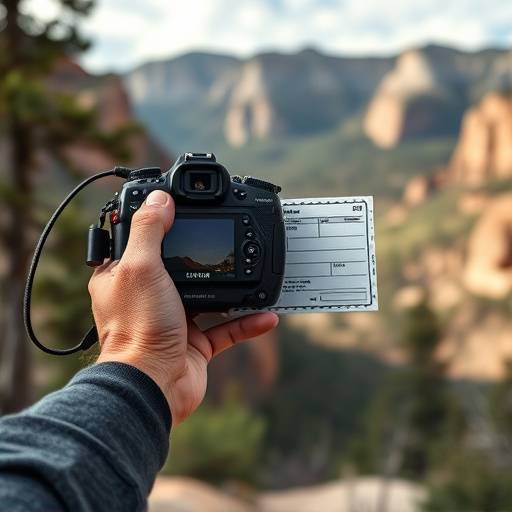 Hand holding a permit for filming in a national park